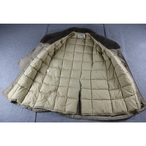 L.L. Bean Coat Womens 18 Brown Mainer Down Trench Fur Trim Lamb 70s Vintage - Picture 2 of 6